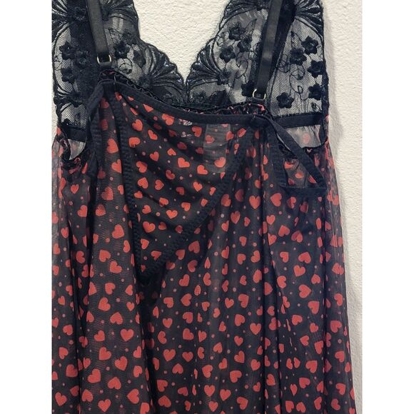 NWT Spree Intimates Black w/ Red Hearts Lingerie Set, L- Style #190 DOTHEART - Picture 4 of 6